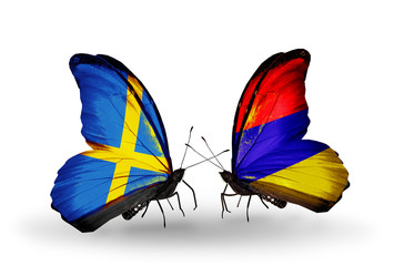 Two butterflies with flags Sweden and Armenia