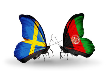 Two butterflies with flags Sweden and Afghanistan