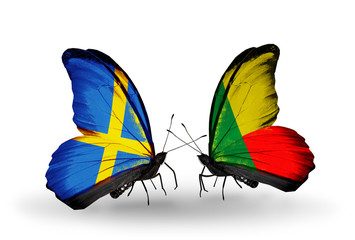 Two butterflies with flags Sweden and Benin