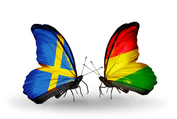Two butterflies with flags Sweden and Benin