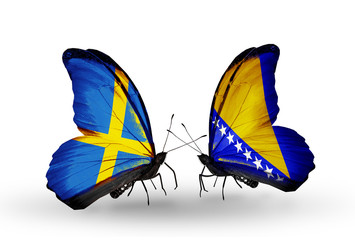 Two butterflies with flags Sweden and Bosnia and Herzegovina