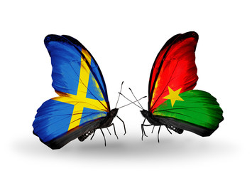 Two butterflies with flags  Sweden and Burkina Faso