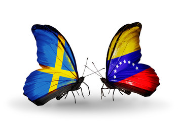 Two butterflies with flags Sweden and  Venezuela