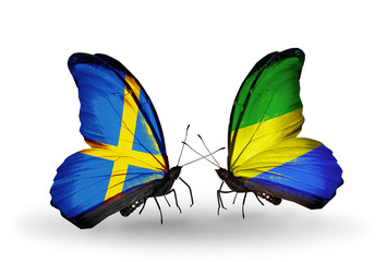 Two butterflies with flags Sweden and Gabon