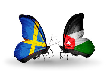 Two butterflies with flags  Sweden and Jordan