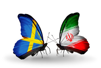 Two butterflies with flags Sweden and Iran