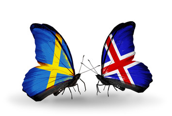 Two butterflies with flags Sweden and Iceland