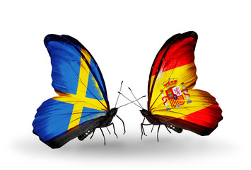 Two butterflies with flags Sweden and  Spain