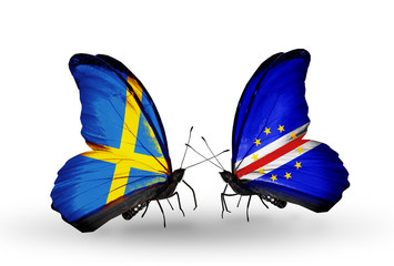 Two butterflies with flags Sweden and Cape Verde