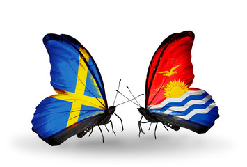 Two butterflies with flags Sweden and Kiribati