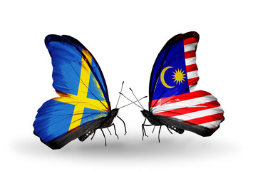 Two butterflies with flags Sweden and Malaysia