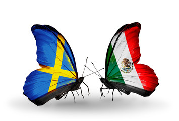Two butterflies with flags  Sweden and Mexico