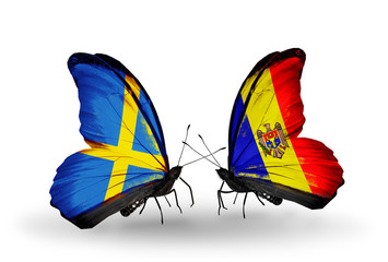 Two butterflies with flags Sweden and Moldova