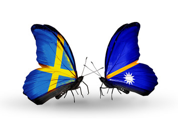 Two butterflies with flags Sweden and Nauru