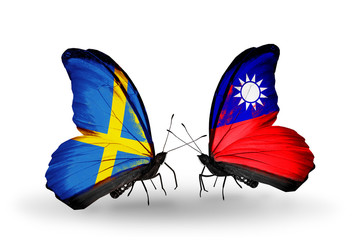 Two butterflies with flags Sweden and Taiwan