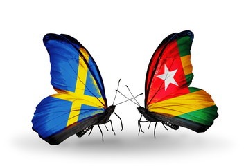Two butterflies with flags  Sweden and Togo