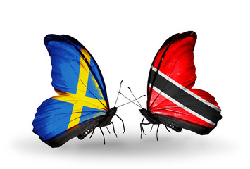 Two butterflies with flags Sweden and Trinidad and Tobago