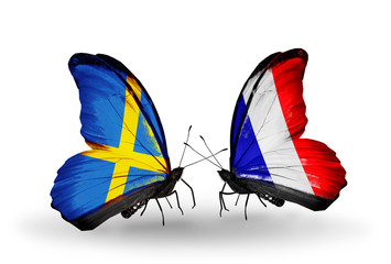 Two butterflies with flags Sweden and France