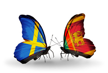 Two butterflies with flags Sweden and Sri Lanka
