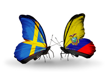 Two butterflies with flags Sweden and Ecuador