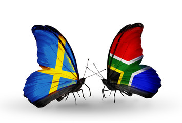 Two butterflies with flags Sweden and South Africa