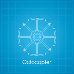 Octocopter drawing on blue background
