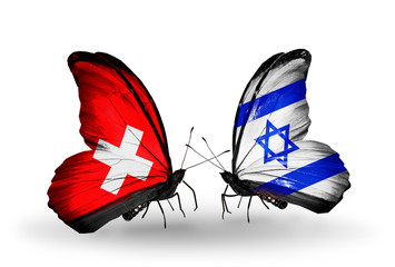 Two butterflies with flags Switzerland and Israel