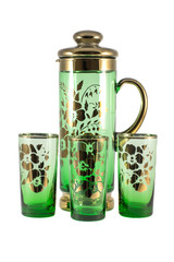 Obraz premium Glass service on a white background with flowers