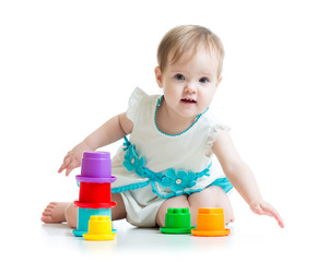 little girl playing with toys isolated