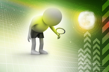 3d man standing and holding magnifying glass