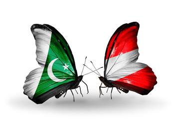 Two butterflies with flags Pakistan and Austria
