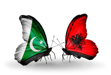 Two butterflies with flags Pakistan and Albania