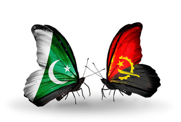 Two butterflies with flags Pakistan and Angola