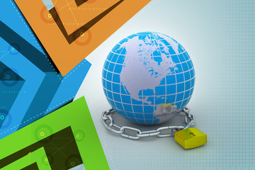 Fototapeta premium Earth in silver chains closed to padlock