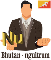 Bhutan national currency Bhutanese ngultrum symbol representing
