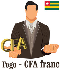 Togo currency symbol CFA Franc representing money and Flag.
