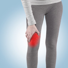 Human Calf pain with medical health care concept.