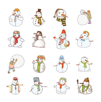 snowman set. vector illustration.