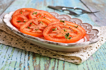 Appetizer of chopped tomatoes