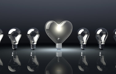 Love Heart Shaped Light Bulb on Dark Background