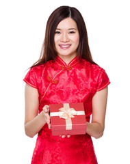 Chinese woman hold with giftbox