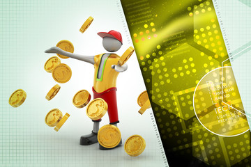 man in the rain of gold coin concept