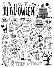 Obraz premium Halloween doodles elements. vector illustration