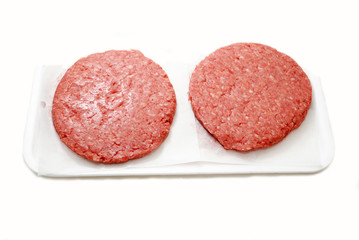 Raw Hamburger Patties on a Foam Tray