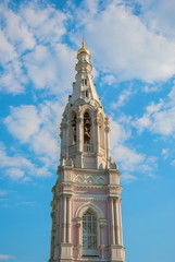 Beautiful bell tower of one of  churches in Moscow