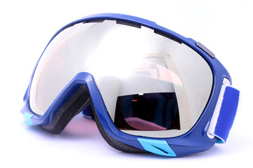 Blue winter Skiing goggles isolated on white background