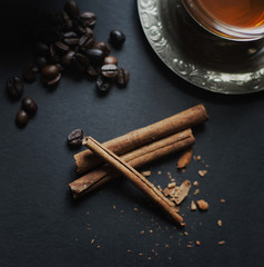 Ingredients and spices, cinnammon,coffee and tea