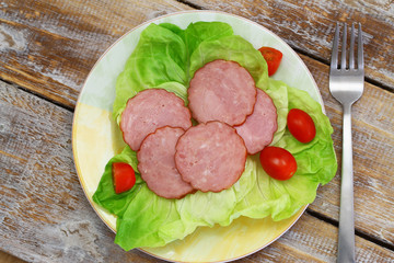 Slices of smoked pork sausage