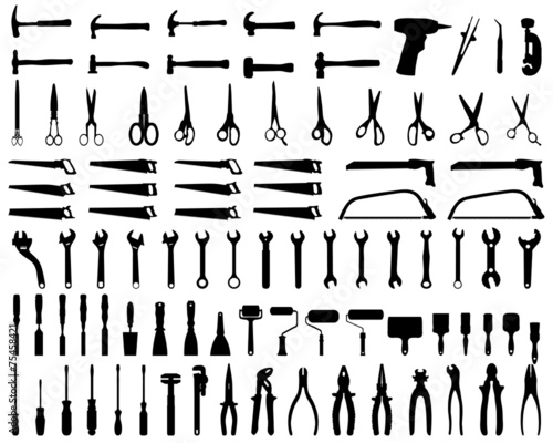 Set Of Black Silhouettes Of Tools Vector Wall Mural Wallpaper Murals Design Studio Rm
