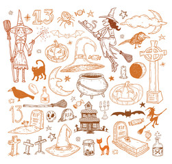 Fototapeta premium Halloween doodles elements. vector illustration